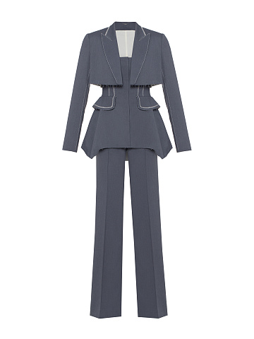 Grey Cropped Jacket Pant Suit, 1