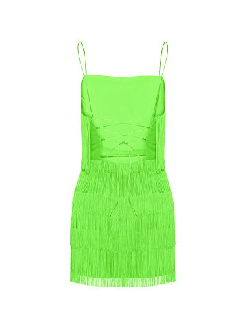 Fringed Neon Green Mini Dress, 2
