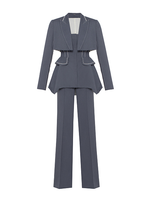Grey Cropped Jacket Pant Suit, 1 Grey Cropped Jacket Pant Suit, 1
