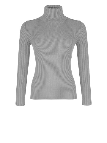 Grey Rib Knit Jersey Turtleneck, 1