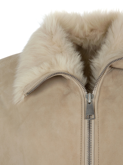 Beige Embroidered Shearling Vest, 3