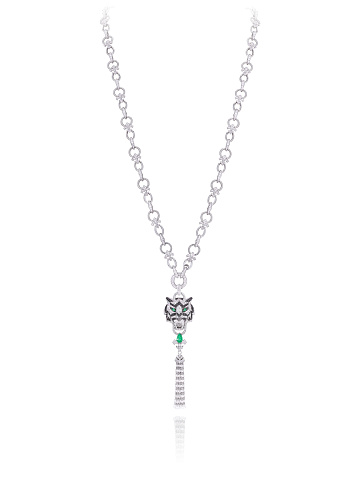 Necklace with a pendant in white gold with emeralds and diamonds, 1