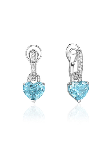 White gold earrings with blue LG diamonds in a heart cut, 1