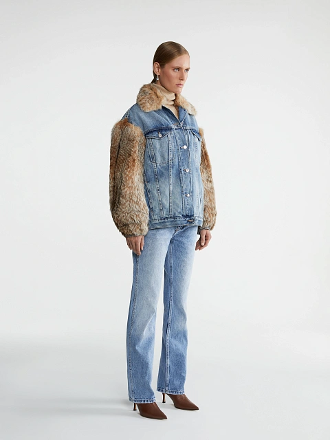 Bobcat Fur Blue Denim Jacket, 6