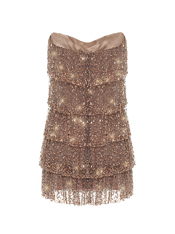 Beige Ruffles & Rhinestones Mini Dress, 2