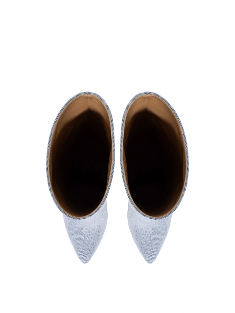 Light Blue Denim High Heeled Boots, 4