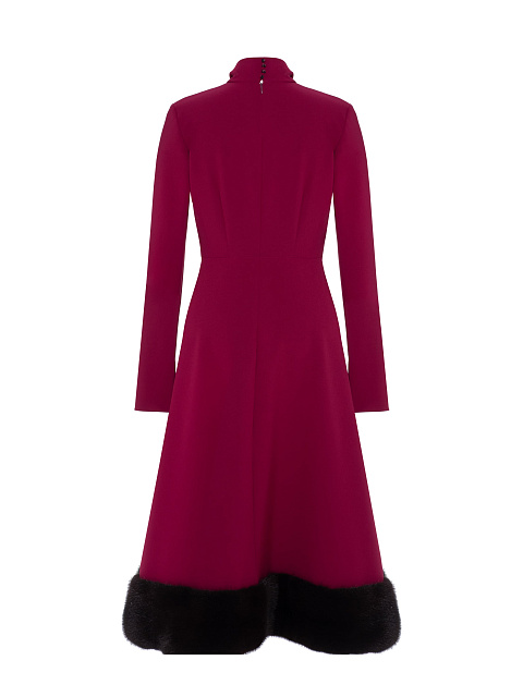 Burgundy Midi Dress With Mink Fur Trim, 2