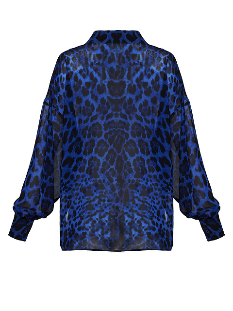 Blue Leopard Chiffon Shirt, 3 Blue Leopard Chiffon Shirt, 3