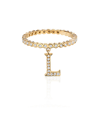 Round Diamond & Gold "L" Letter Ring, 1