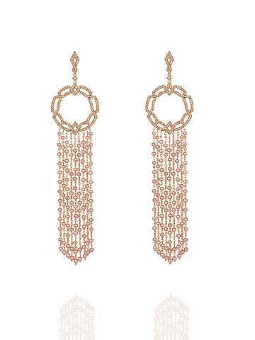 Rose Gold Pearl Diamond Earrings, 1