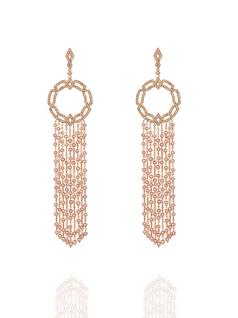 Rose Gold Pearl Diamond Earrings, 1