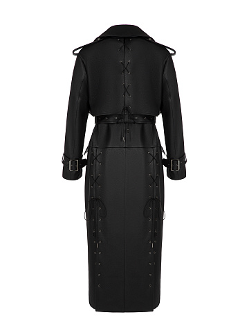 Black Leather Double-Breasted Coat, 2