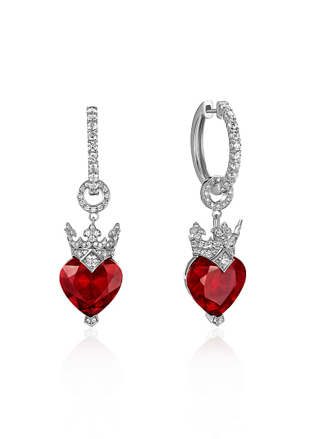 White gold earrings with heart‑cut rubies and diamonds, 1