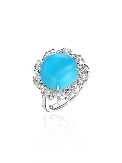 White gold ring with turquoise and diamonds, 1