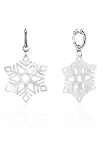 White gold hoops with carved mother-of-pearl snowflakes, 1