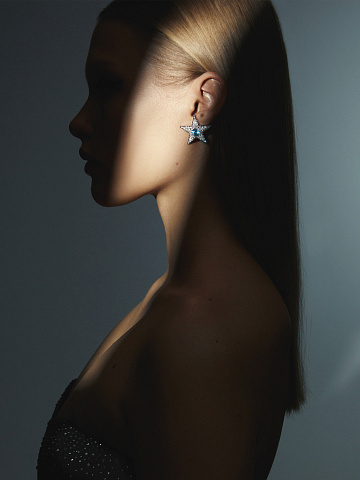 White Gold & Blue Zircon Star Studs, 2