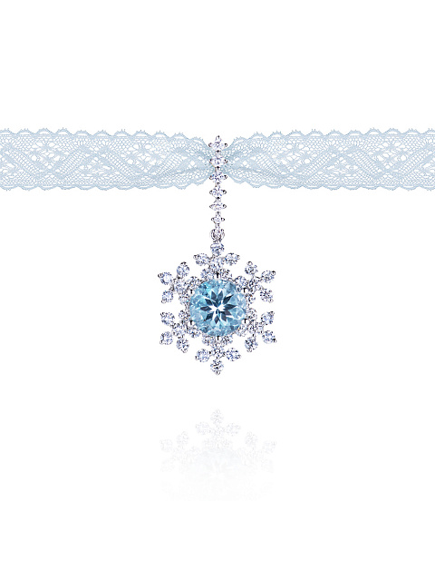 White Gold & Aquamarine Snowflake Pendant, 2