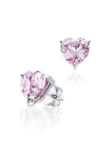 Heart Morganite, Round Diamond & White Gold Earrings, 1