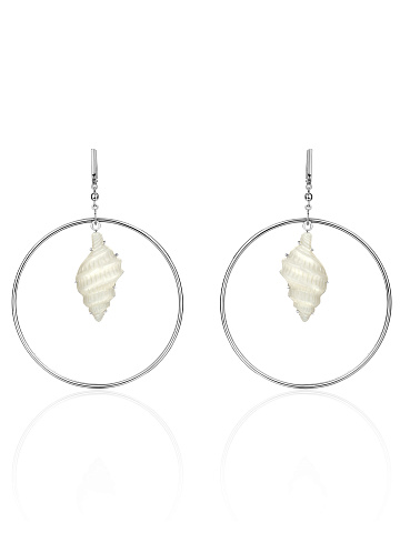 Mother of Pearl & White Gold Hoop Earrings, 1