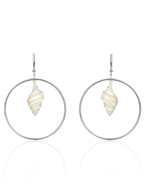 Mother of Pearl & White Gold Hoop Earrings, 1