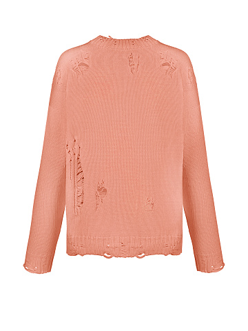 Coral Distressed Cotton Sweater, 2