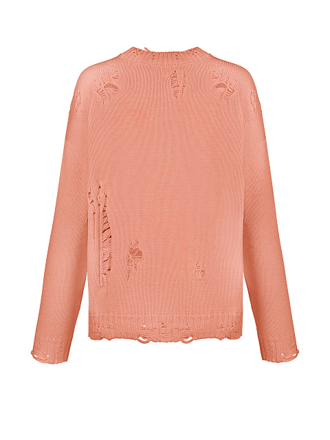 Coral Distressed Cotton Sweater, 2 Coral Distressed Cotton Sweater, 2