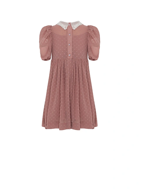 Girl's Dust Pink Lace Collar Chiffon Dress, 2 Girl's Dust Pink Lace Collar Chiffon Dress, 2
