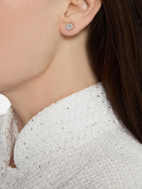 White gold stud earrings with oval and round diamonds, 2