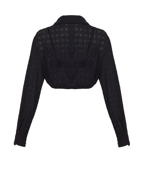 Black Cotton Lace Set Of Bra & Cropped Shirt, 3