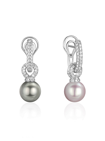 White gold earrings with blue Tahitian pearls and diamonds, 1