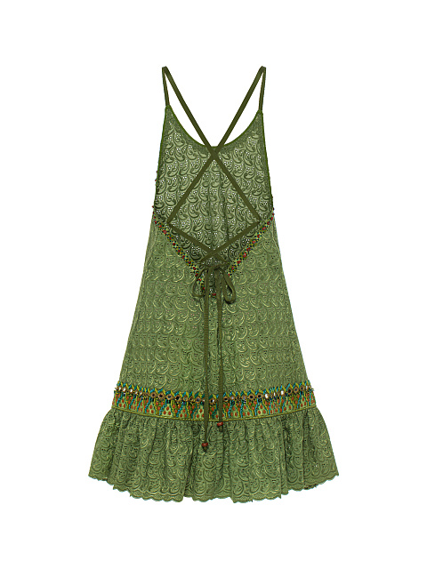 Green Beaded Cotton Mini Dress, 2