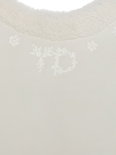 White Cropped Sheepskin Vest With Snowflake Embroidery, 4