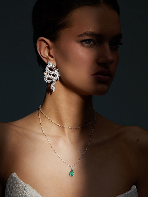 White Gold, Pearls, Emeralds & Diamonds Earrings, 3