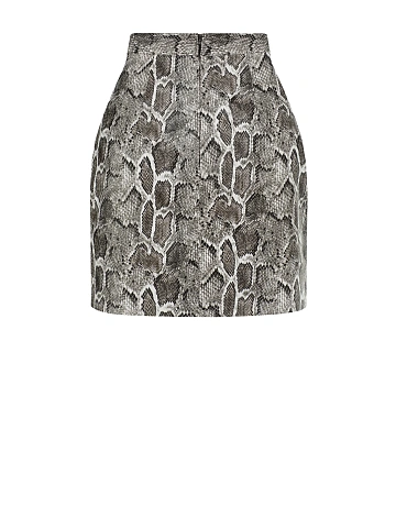 Grey Snakeskin Prined Faux Leather Mini Skirt, 2