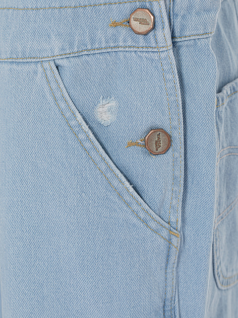 Light Blue Distressed Denim Jumpsuit, 4