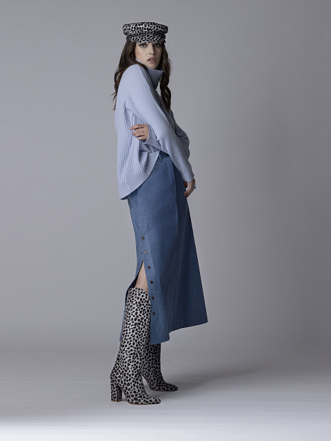 Blue Denim Midi Skirt, 4