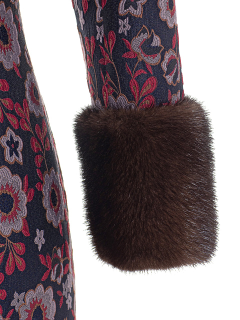 Jacquard Midi Dress With Mink Fur Cuffs, 4