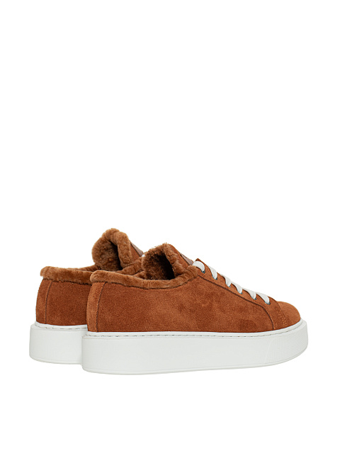 Brown Velour & Shearling Sneakers, 3