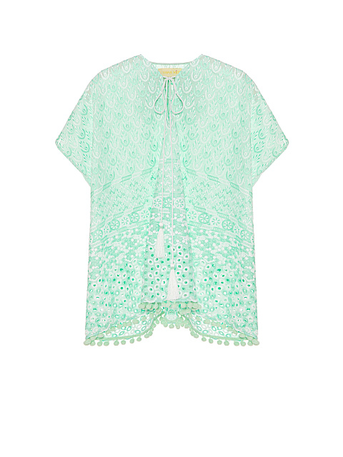 Kid's Green Pompon Trim Cotton Tunic Dress, 1 Kid's Green Pompon Trim Cotton Tunic Dress, 1