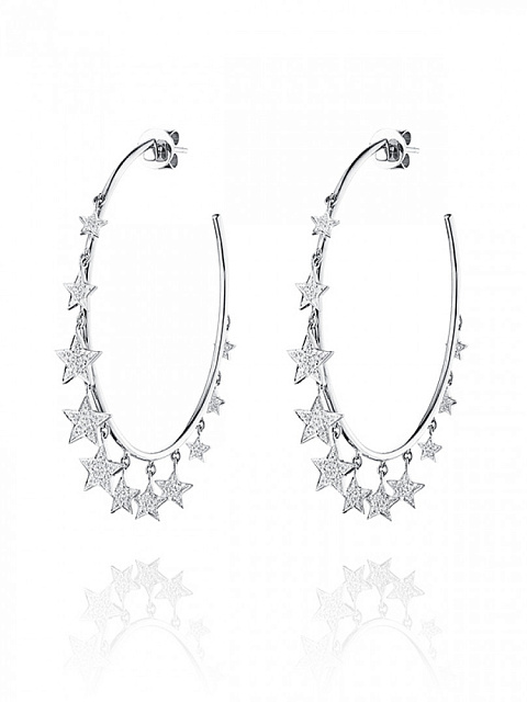 White Gold & Diamonds Star Hoop Earrings, 1