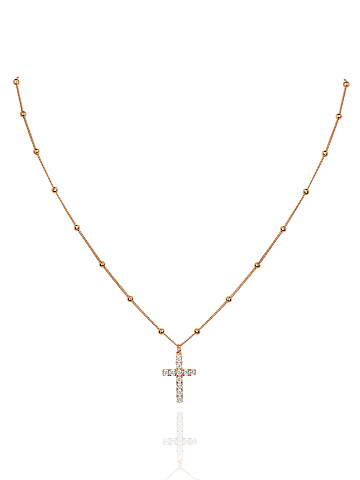 Rose Gold & Cubic Zirkonia Cross Necklace, 1
