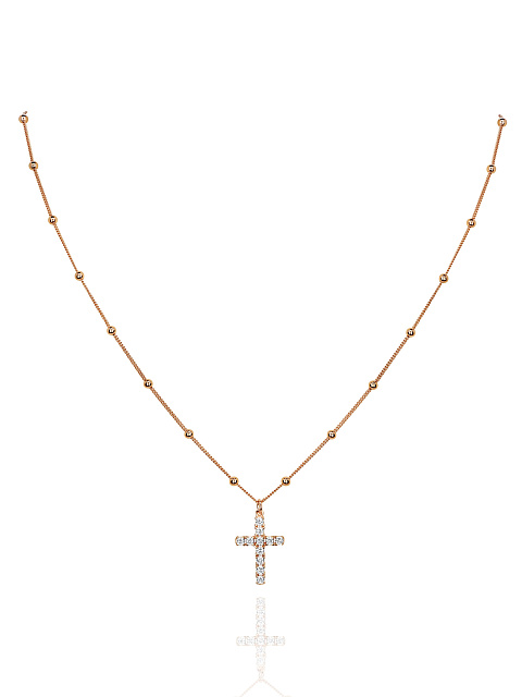 Rose Gold & Cubic Zirkonia Cross Necklace, 1
