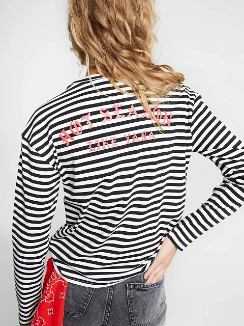 Black and white cotton striped top with red print, 5 Black and white cotton striped top with red print, 5