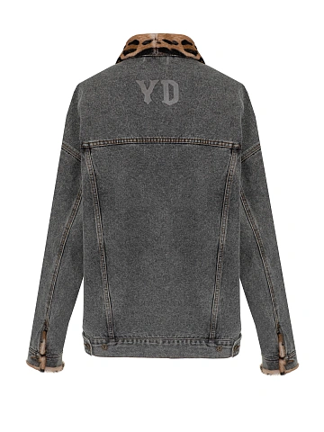 Grey Denim & Printed Goat Fur Jacket, 2