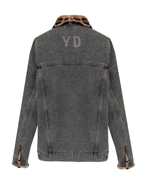Grey Denim & Printed Goat Fur Jacket, 2 Grey Denim & Printed Goat Fur Jacket, 2