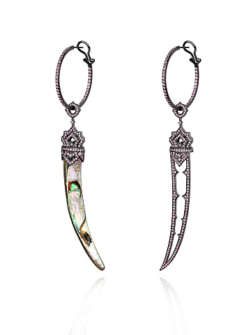 Black Gold, Mother-of-pearl & Pink Sapphires Earrings, 1