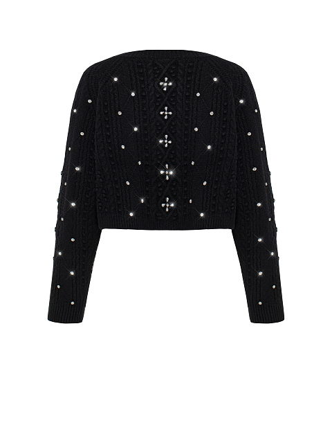 Black cashmere cardigan with rhinestones, 3