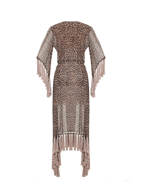 Leopard print chiffon dress with pink fringe, 2 Leopard print chiffon dress with pink fringe, 2