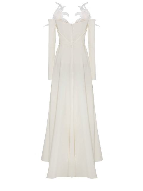 White suit with feather-trimmed blazer and trousers, 2 White suit with feather-trimmed blazer and trousers, 2