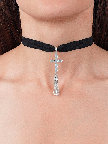 White Gold, Diamonds & Topaz Cross Tassel Pendant, 2